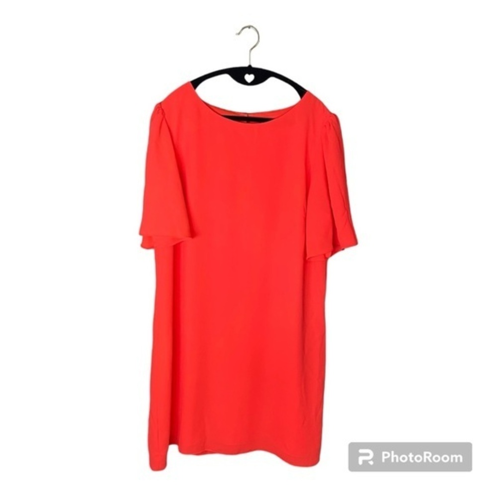 Gianni Bini Bright Neon Orange Dress with Short Ruffle Sleeves Size Large